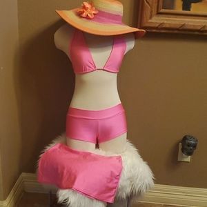 Neon pink bikini and skirt